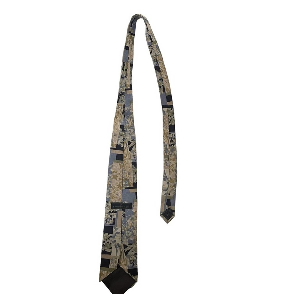 Ermenegildo Zegna Silk Floral Tie Blue‎ Cream - Picture 7 of 9